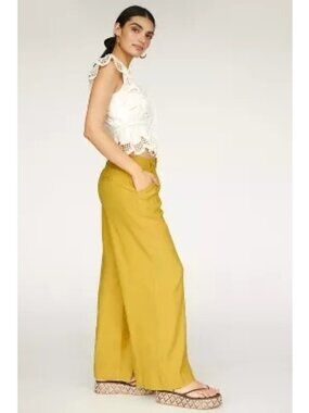 Anthropologie Linen Low-Rise Wide Leg Yellow Pants